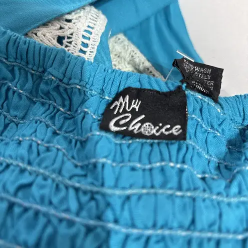 My Choice Dress Summer Halter Top Blue White Lace Embroidery XL KNEE LENGTH