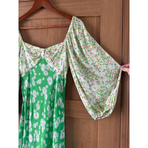 RIXO x Target Green Daisy Floral Puff Sleeve Midi Swing Dress Women’s size 4