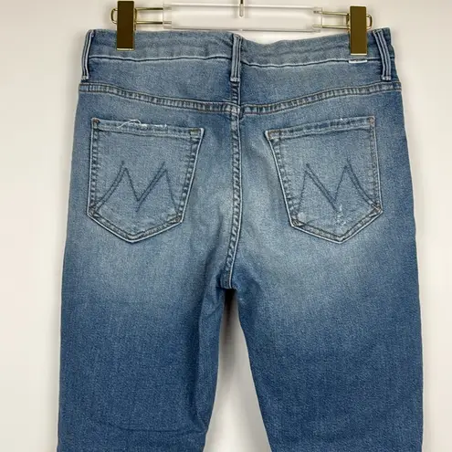 Mother Looker Ripped High Waist Fray Ankle Skinny Jeans Thrilling Shots Size 29 Blue