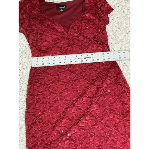 Connected Apparel womans Size 6p Red Lace Lined Sequins Sheath Dress