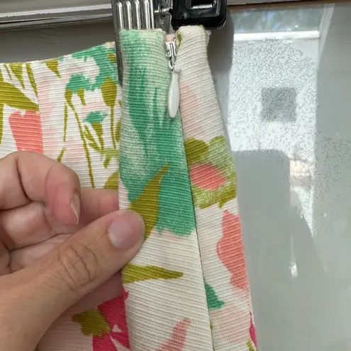 Kate Hill Pink & Green Floral Garden Cotton A-Line Flare Midi Skirt Size 4 S