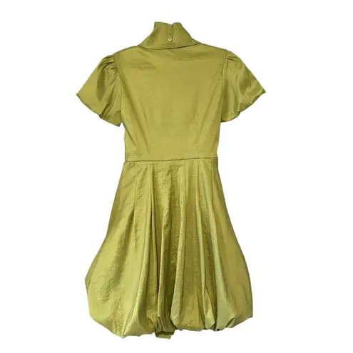 Frank Lyman Design Celery Green Bubble Hem Puff Sleeve Button Down Belted Dress Size 6