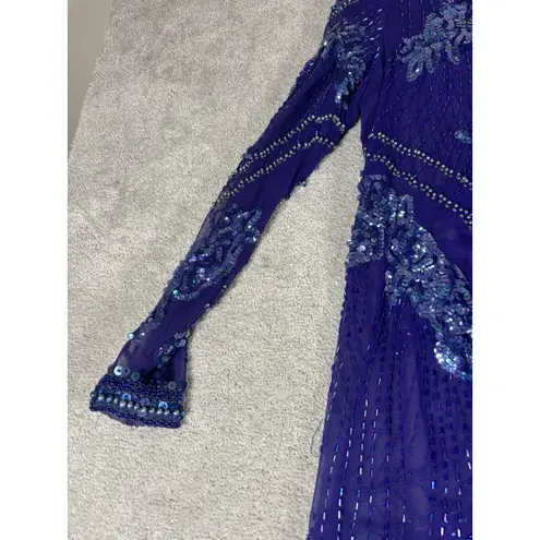 carlei lei sheer hand beaded vintage blouses scallop hem purple size 10