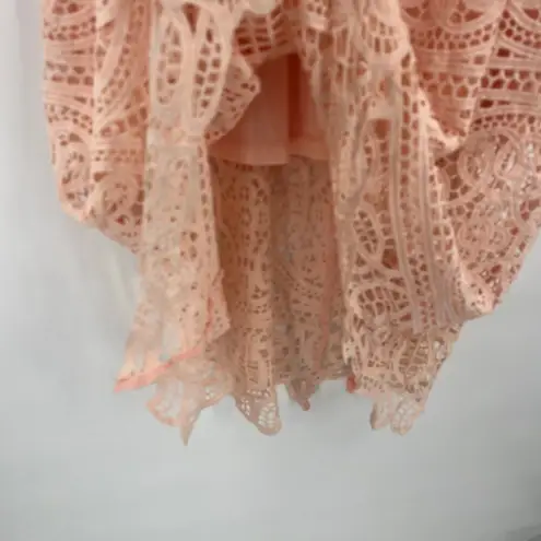 Just Me Crochet Lace Dress Size M Peach Milkmaid Asymmetric Boho Cottage Fairy