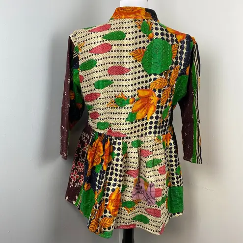 NEW Kantha Kediya Boho Peplum Reversible Cotton Jacket Unique Frock M/L Trendy Green Size M