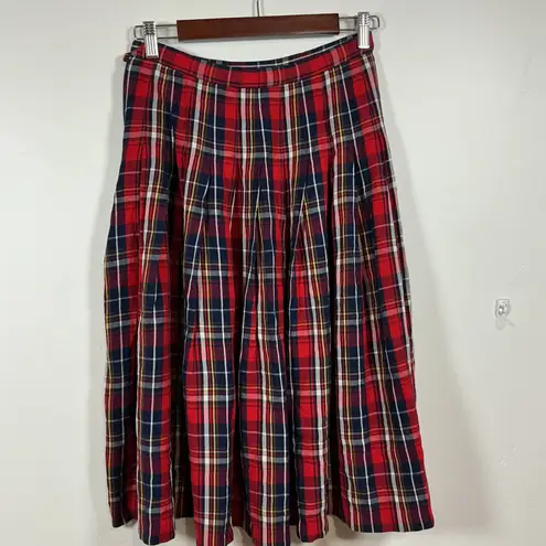 Pendleton Vtg Sophisticates Plaid Pleated Midi Skirt Red Navy Yellow Sz 8