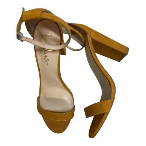 Lulus Taylor Mustard Yellow Suede Ankle Strap Heels Size 8.5 Gold