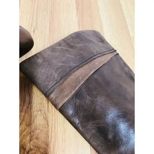 EARTHIES Leather Knee High Wedge Heeled Boot Distressed Fall Brown Tan Size 7