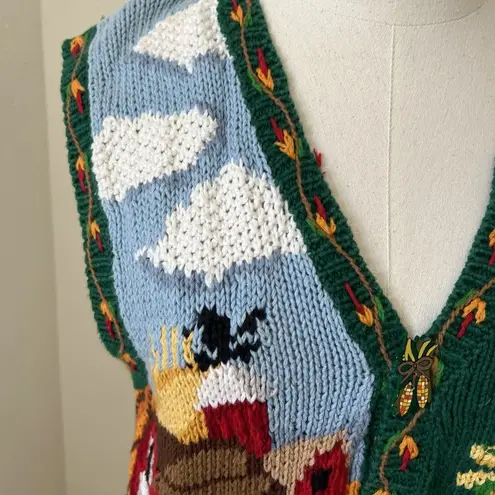 EAGLE'S EYE Vintage Hand Knit Sweater Harvest Pumpkins Fall RARE 1994 Size Med‎ Green
