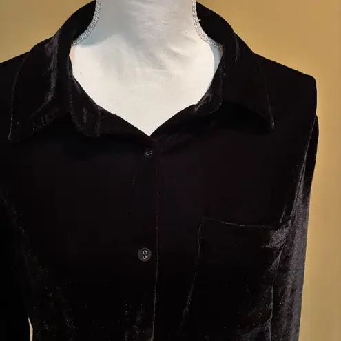 L'Academie Los Angeles Black Velour Button Down Shirt Top Women's Size Small
