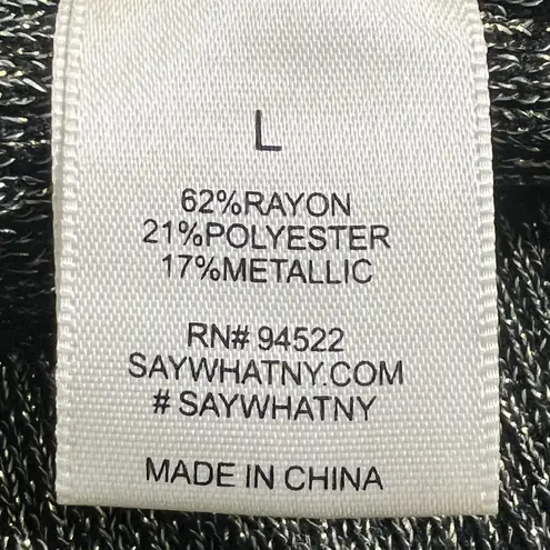 Say What? Say What Dress Womens Large Black Silver Zip Front Metallic Bodycon Party Knit