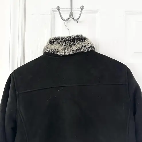 L.L.Bean  Black Faux Suede Grey Fur Lined Trim Penny Lane Jacket Small