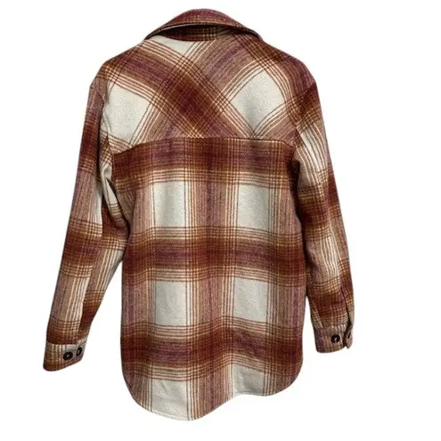 Thread & Supply Womens Plaid Shacket Shirt Jacket Brown White Overshirt Sz Small