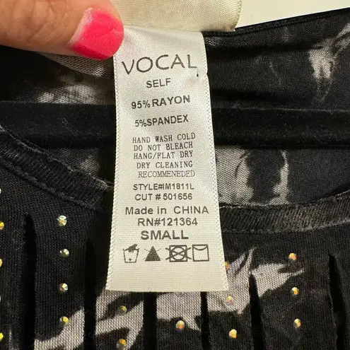 Vocal Black Bling Rhinestone Laser Cut Tie Dye Long Sleeve T Shirt Small NWT