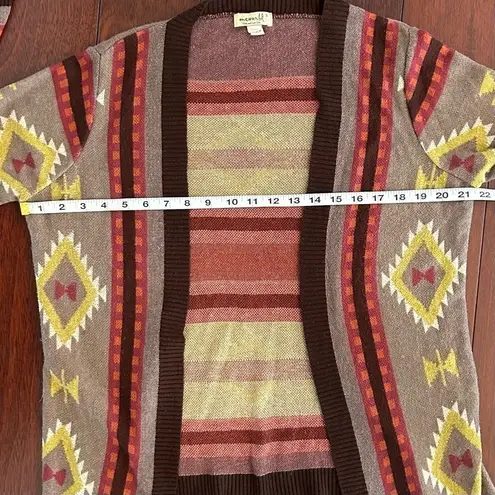 One World  Women’s Brown Geometric Aztec Open Front Cardigan Sweater Size S