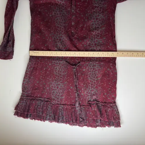 Zadig & Voltaire Roberts Print Dress Small Burgundy Leopard Ruffle Hem Boho Chic