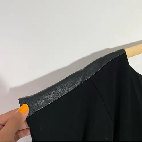 City Chic Spliced Mod Sheath Dress Black Ponte Faux Leather Trim V-Neck XL/22