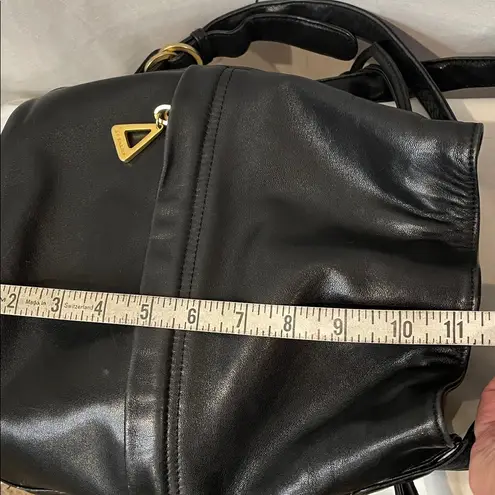 AMERICANA BY SHARIF SMOOTH BLACK LEATHER BUCKET BAG GOLD HARDWARE