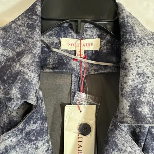 Solitaire NWT Medium Jacket Cardigan Blue Printed Faux Suede Moto Waterfall Cute