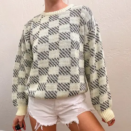 Vintage 1980/90's Green Checkered Crewneck Pullover Sweater Size M