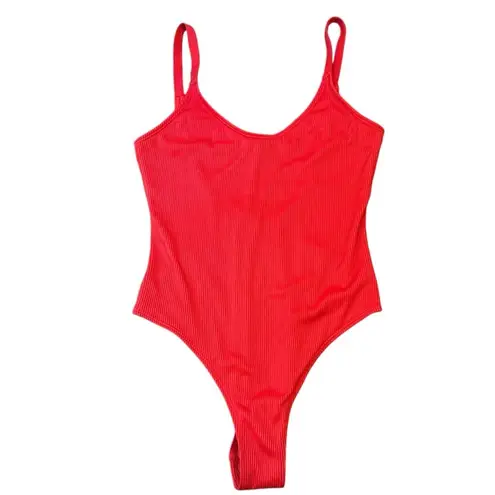 Zyia Active Size XXL One Piece Swimsuit Red Ribbed Low Back Sporty Simple Basic