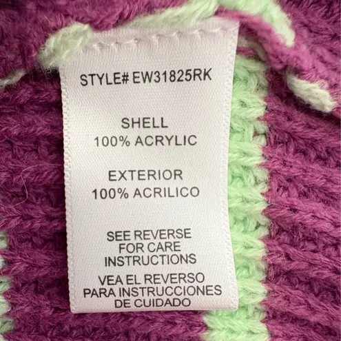 En Crème Striped Oversized Cropped Sweater Women’s M L Purple Mint Chunky Knit Green Size M