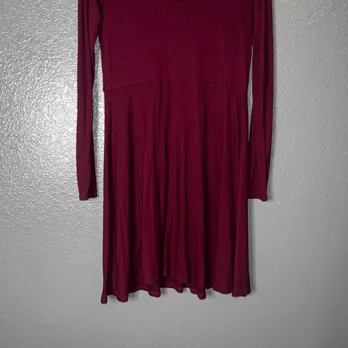 Wine Red Long Sleeve Fit & Flare Dress Women’s XXL Ruffle Neck Ribbed Knit