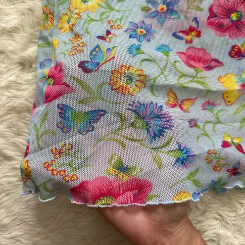 Avon Intimates Slip Dress Floral Butterfly Mesh Nightgown Sleepwear Sheer Sz M Blue Size M