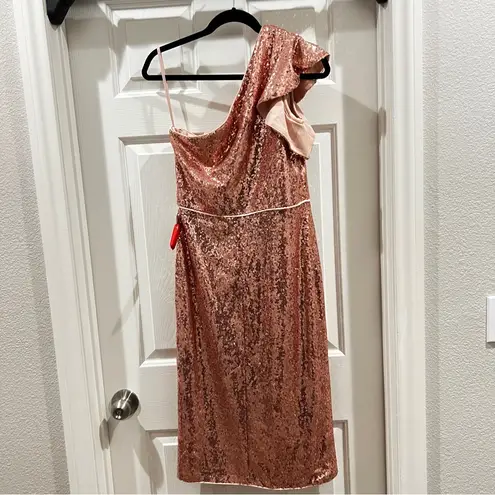 Mac Duggal IEENA FOR #49290 One Shoulder Ruffled Sequin Midi Dress Copper SIZE 8