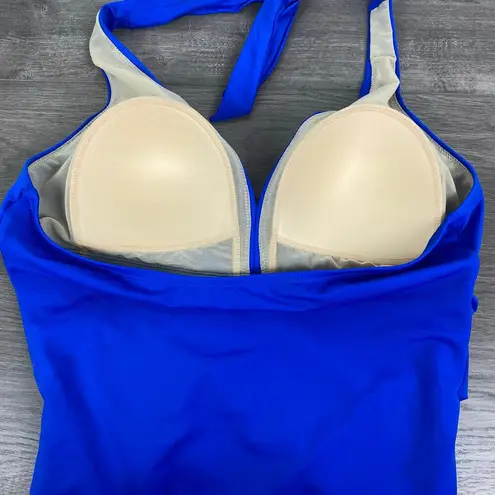 Swimsuits For All Blue Ruched Neck Tie One Piece Swimsuit Sz.14 NWT Size 14W