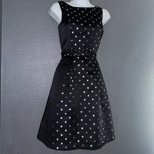 White House | Black Market  Black & Gold Polka Dot Belted A-Line Dress 0 XS - Small