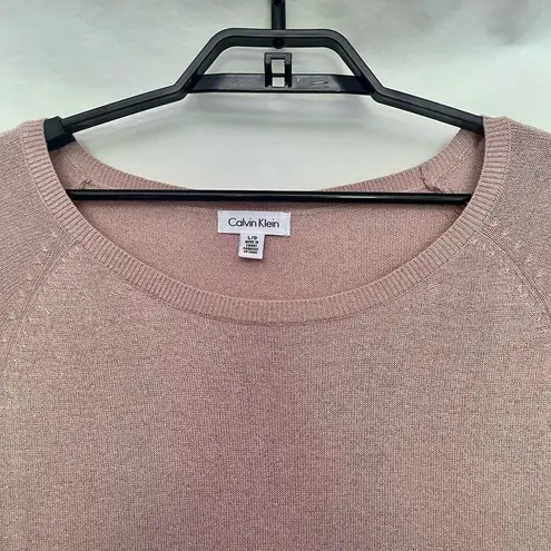 Calvin Klein  3/4 Sleeve Glitter Tunic Womens Sweater Sz L Pink zip Hem Soft Girl