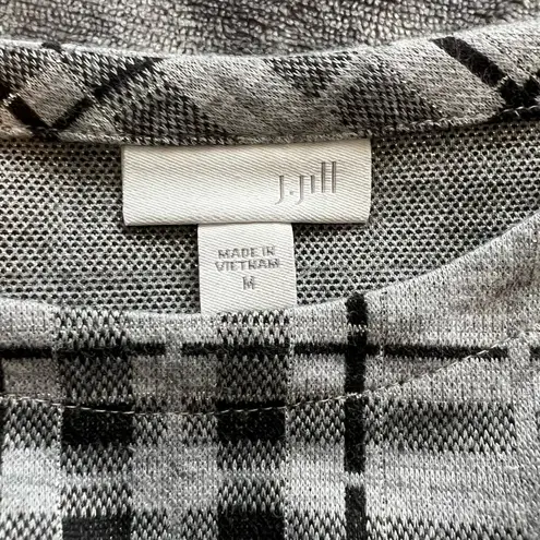 J. JILL Plaid SilverBlack Metallic Shimmer Knit Tunic Top Sz M Gray Size M