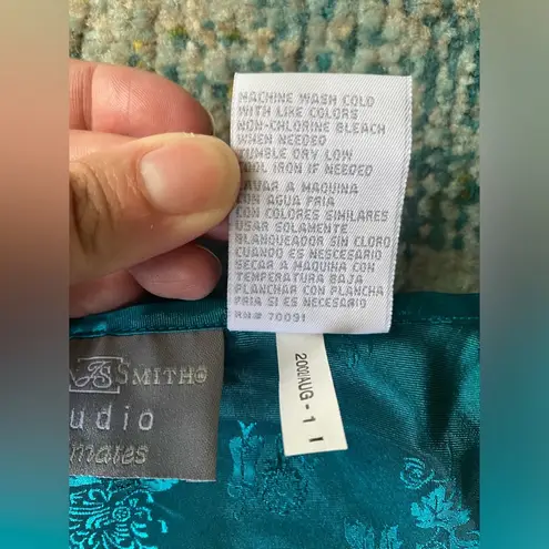 Jaclyn Smith Vintage 2002 Studio teal Asian print maxi slip dress, size medium