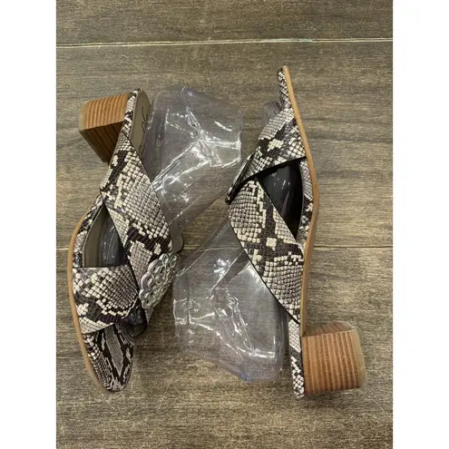 Brighton  Alison Snakeskin Leather Block Heel Medallion Sandals Slip On Size 9