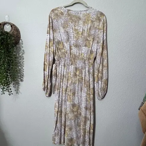 Tinsel Midi Wrap Midi Dress Snake Print Neutral Tones Petite LG Feminine Career Gray Size undefined