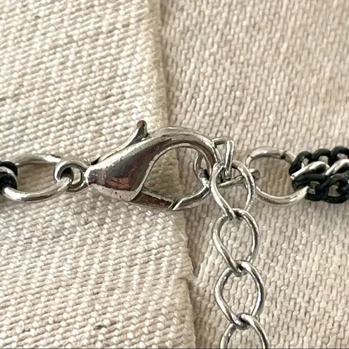 BlackĀ silver chain long necklace with rhinestoneāballs