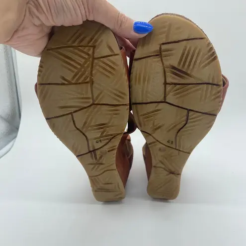 Miz Mooz Pink Brown Strappy Wedge Heel Sandals Minimalist Women's size 41 / 9.5