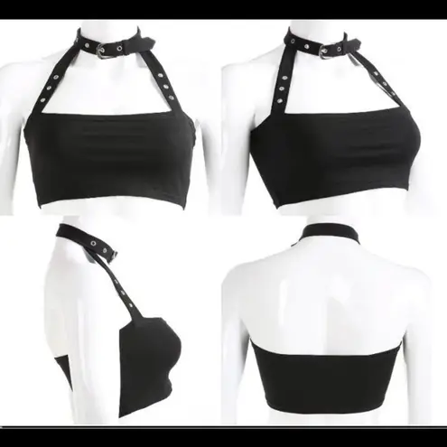 Punk Gothic Sexy Halter Choker Black Crop Top Size undefined