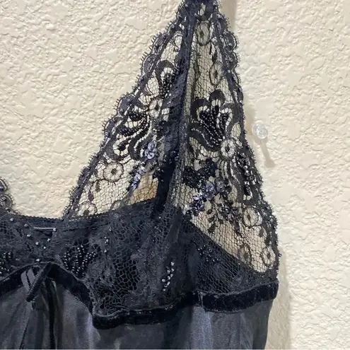 MISS NAORY of Italy Black Silk Blend Beaded Lingerie Slip US Size Small