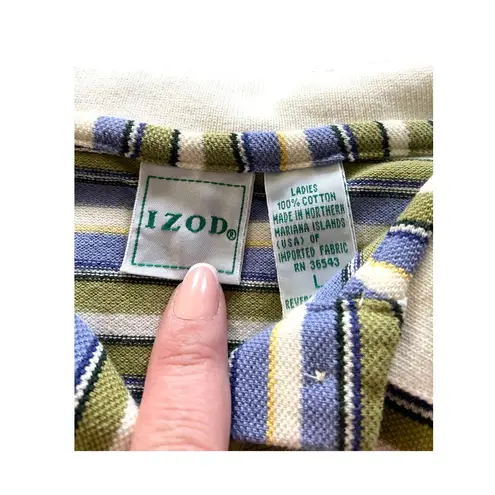 IZOD Y2K Striped Scallop Trim Womens Polo Shirt Purple Size L Preppy Academia