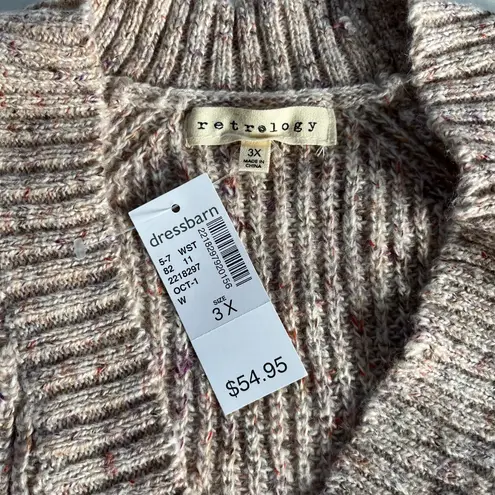 Retrology Plus Sz 3X Knit Pink Cardigan Sweater Open Stretch Drop Shoulders