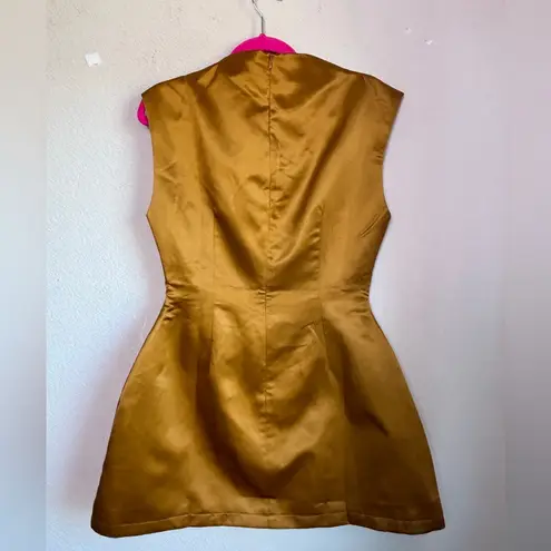 NWT Odd Muse Bronze Satin The Ultimate Muse Straight Neck Ruched Mini Dress L Gold Size L