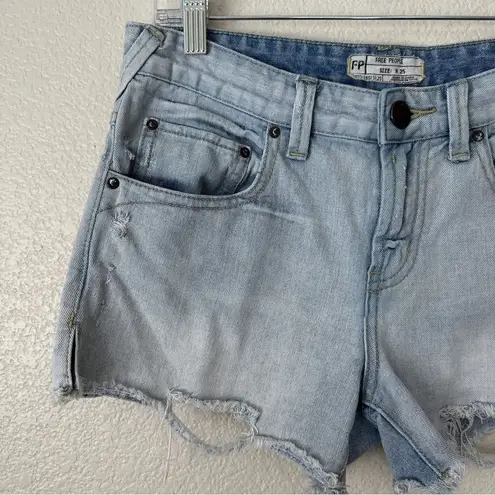 Free People  Boho Distressed Zip-Fly Denim Jean Shorts, Size 25