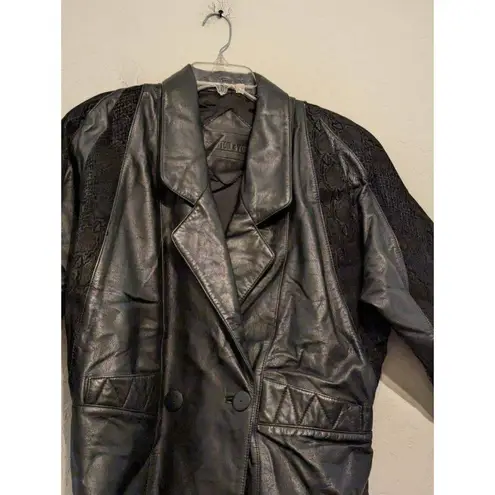 Preston & York  Womens Petite Size PS Black Leather Button Up Long Sleeve Jacket