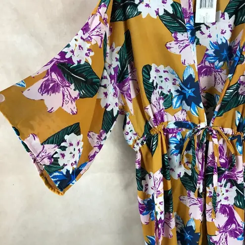 Say What? Floral Tie Front Kimono, Gold Floral NWT LARGE