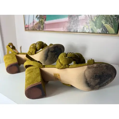 Cape Robbin Olive Green Braided Chain Strap Suede Block Heel Sandals Size 10