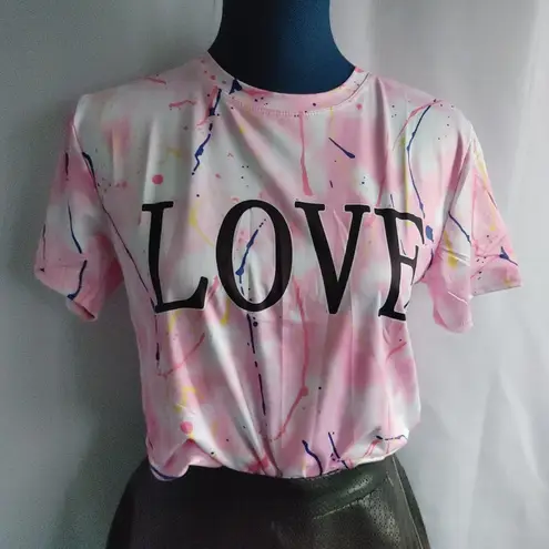 Pink Paint Drip Tie Dye LOVE SS T Shirt Size undefined