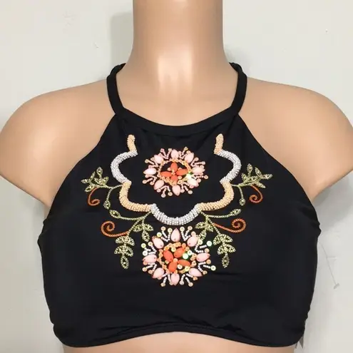 Kenneth Cole  black embellished bikini top. NWT