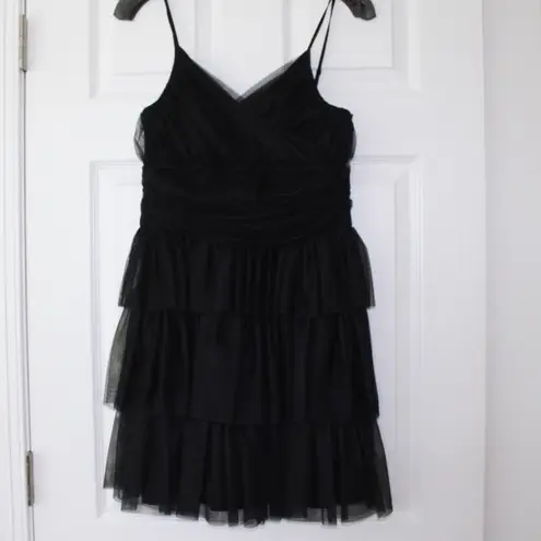 Maje Black Tiered Mini Dress with a Ruffled Skirt